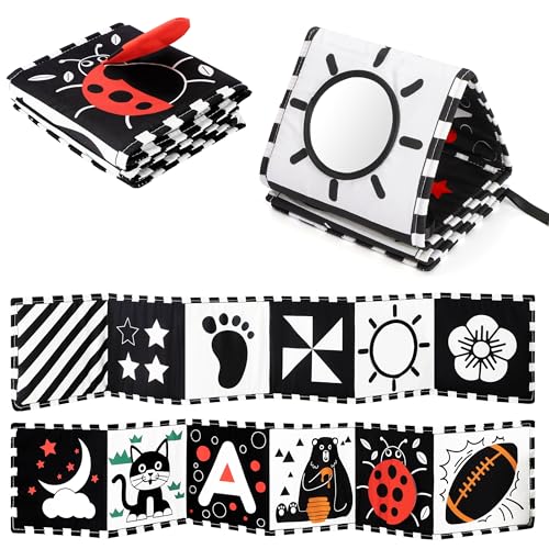 URMYWO Black and White Baby Toys, Tummy Time High Contrast Newborn Toys 0-3 Months, Soft Baby Book, Visual Stimulation Montessori Sensory Infant Toys 0-6-12 Months, Shower Gift for Boys Girls - Image 1