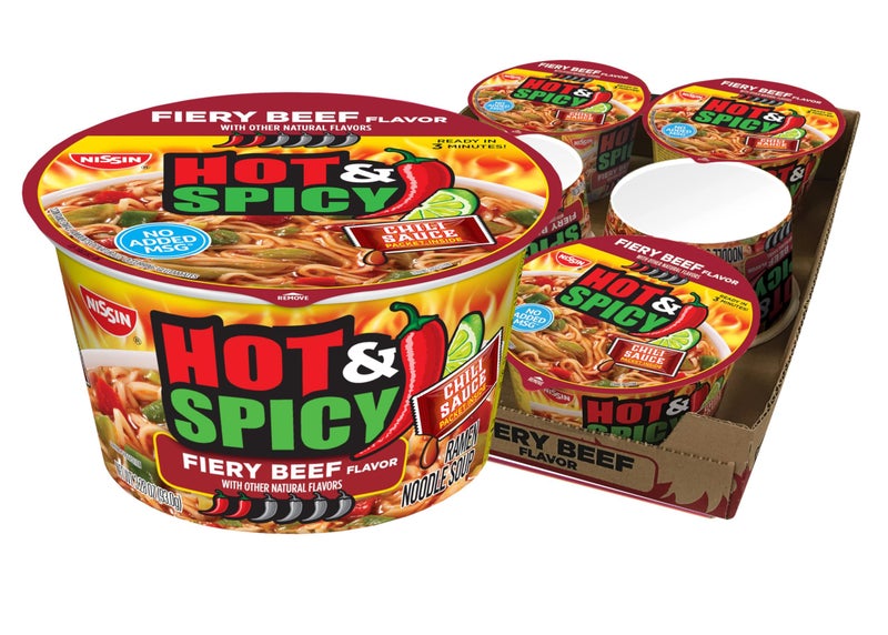 Nissin Hot & Spicy Ramen Noodle Soup, Fiery Beef, 3.28 Ounce (Pack of 6) - Image 1