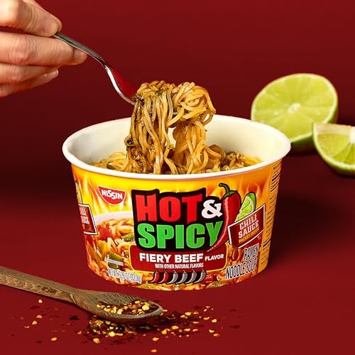 Nissin Hot & Spicy Ramen Noodle Soup, Fiery Beef, 3.28 Ounce (Pack of 6) - Image 3