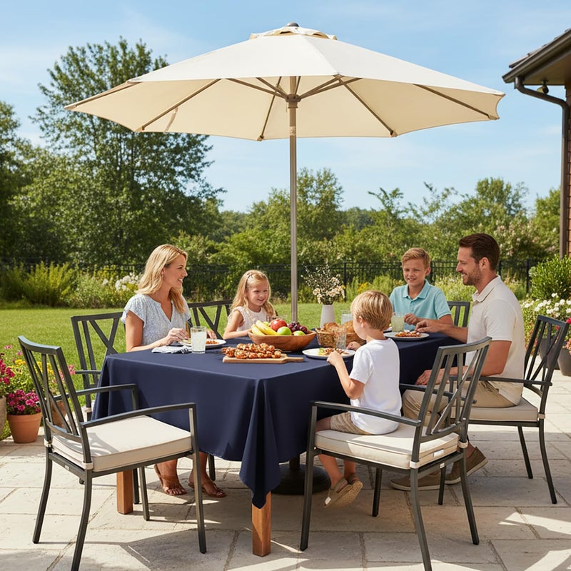 LUSHVIDA Rectangle Outdoor Tablecloth with Umbrella Hole and Zipper, 60x84 Inch Navy, Washable Waterproof Table Cloth Spill Proof Wrinkle Free Table Cover for Patio Spring Summer Picnic BBQS - Image 2