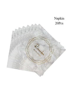 ThePartyPopper 20 Pcs White & Gold Design Ramadan Mubarak Napkins 33 Cm X 33 Cm Table Dinner Décor Eid Ramadan Decoration  - Image 2