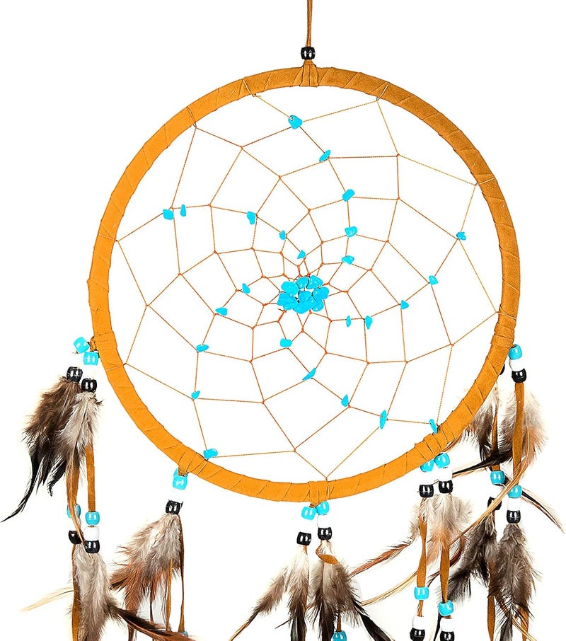 OMA Dream Catcher Dreamcatcher - Brown Suede with Turquoise Details - Handmade, Large Size - 28" Long x 9" Diameter - ® Brand - Image 3