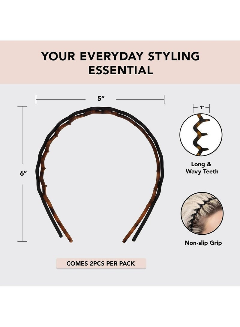 ليالي منعرج الزاك رباطات-المعاد تدويرها البلاستيك الشعر الفرقة للرجال والنساء - الكلاسيكية 90 ثانية عقال و هيرباند - رجل عقال - متموجة عقال مع الأسنان-الشعر رباطات-2 قطع الأسود و العنبر - Image 2