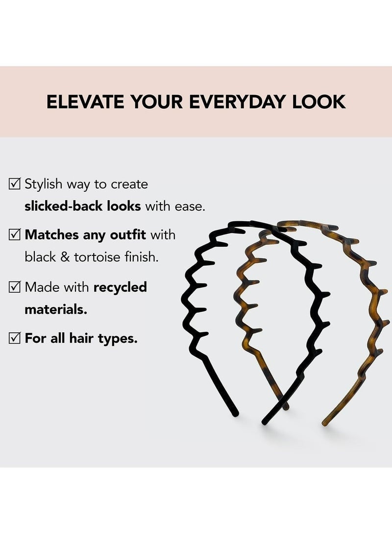 ليالي منعرج الزاك رباطات-المعاد تدويرها البلاستيك الشعر الفرقة للرجال والنساء - الكلاسيكية 90 ثانية عقال و هيرباند - رجل عقال - متموجة عقال مع الأسنان-الشعر رباطات-2 قطع الأسود و العنبر - Image 4
