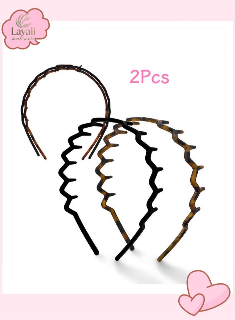 ليالي منعرج الزاك رباطات-المعاد تدويرها البلاستيك الشعر الفرقة للرجال والنساء - الكلاسيكية 90 ثانية عقال و هيرباند - رجل عقال - متموجة عقال مع الأسنان-الشعر رباطات-2 قطع الأسود و العنبر - Image 1