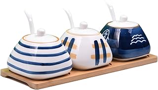 DGVR DGVR Porcelain Condiment Jar Spice Container with set of 3 Ceramic Condiment Pot Seasoning Box with Ceramic Serving  - Image 1