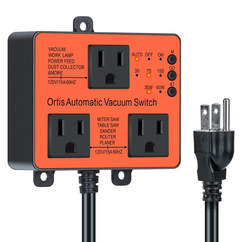 Ortis Automatic Vacuum Switch, Ortis Dust Control Autoswitch for More Power Tools, Delay Vacuum On/Off to Prevent Circuit Overload and Tripping, Adjustable Actuation Threshold - Image 1