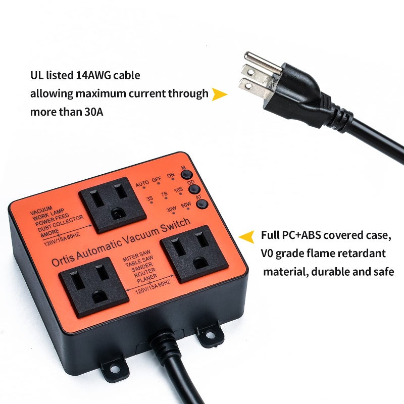 Ortis Automatic Vacuum Switch, Ortis Dust Control Autoswitch for More Power Tools, Delay Vacuum On/Off to Prevent Circuit Overload and Tripping, Adjustable Actuation Threshold - Image 4