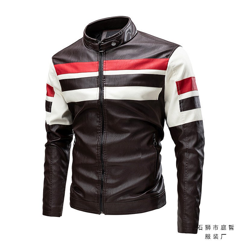 Men'S Leather New Stitching Handsome Motorcycle Leather Jacket Plus Size Leather Fat Men'S - Image 4