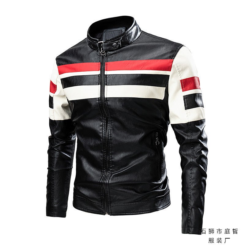 Men'S Leather New Stitching Handsome Motorcycle Leather Jacket Plus Size Leather Fat Men'S - Image 2