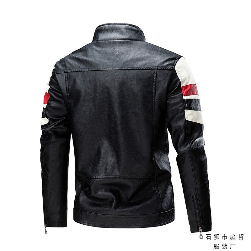 Men'S Leather New Stitching Handsome Motorcycle Leather Jacket Plus Size Leather Fat Men'S - Image 3