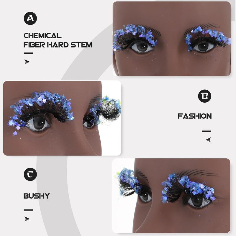 2 Pairs Colored 3d Sequins False Eyelashes Thick Glitter Eye Accessories Party Makeup Decor for Women - Image 4