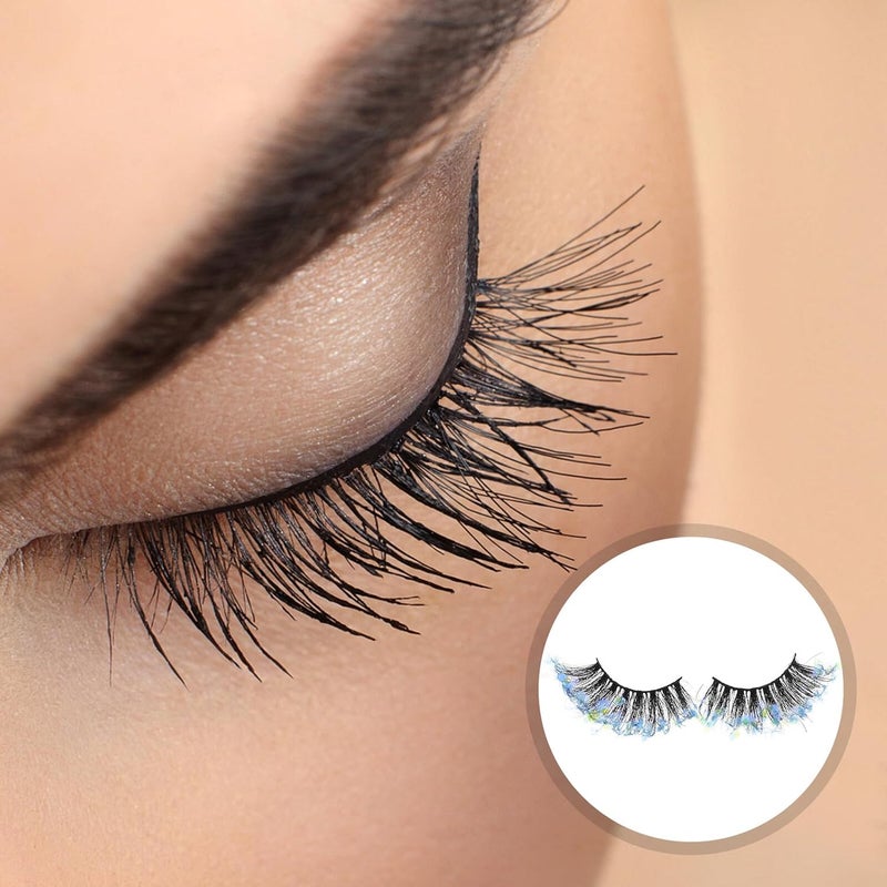2 Pairs Colored 3d Sequins False Eyelashes Thick Glitter Eye Accessories Party Makeup Decor for Women - Image 5