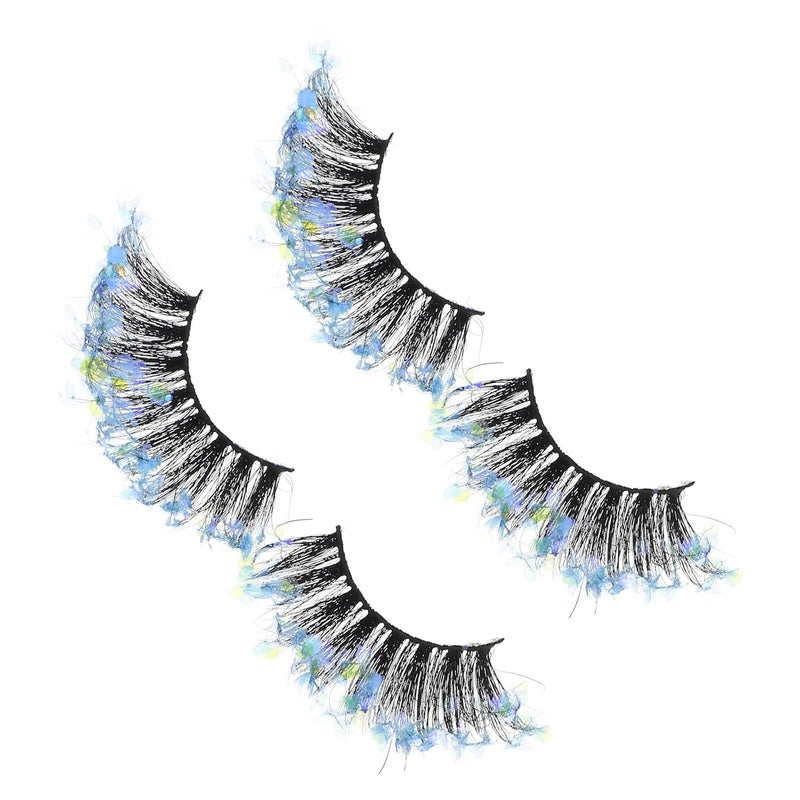 2 Pairs Colored 3d Sequins False Eyelashes Thick Glitter Eye Accessories Party Makeup Decor for Women - Image 1