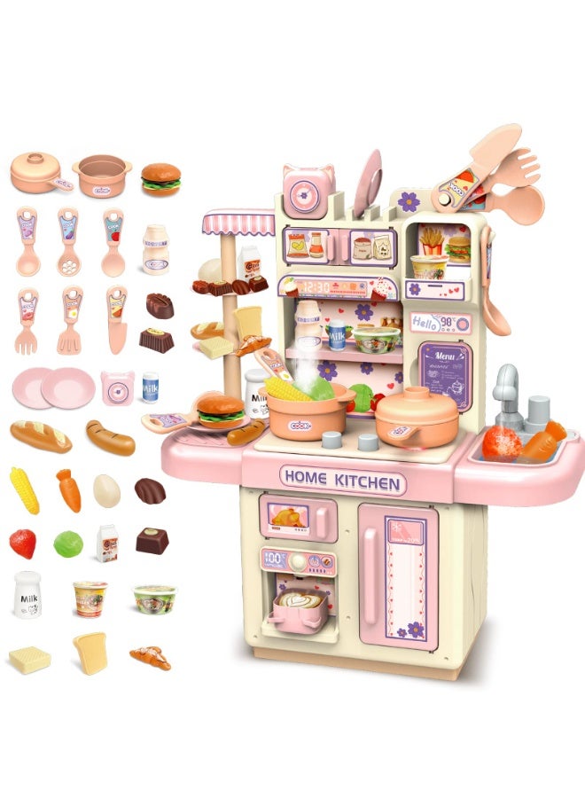 وانغبانغزي لعبة مجموعة لعب المطبخ الصغيرة ، 33 قطعة مطبخ اللعب مع بخار وأضواء واقعية ، لعبة لعب الأدوار التظاهر بالطعام والطبخ ، مجموعة إكسسوارات المطبخ الصغيرة ل 3 4 بنات - Image 1