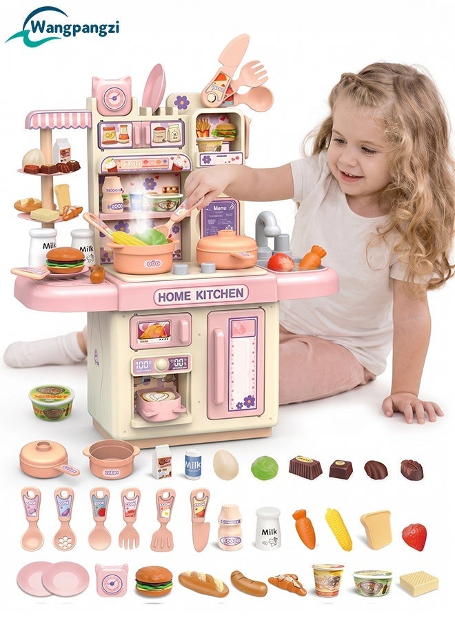 WangPangZi Mini Kitchen Playset Toy,33 PCS Play Kitchen with Water Feature and Realistic Lights, Role Playing Game Pretend Food and Cooking Playset, Mini Kitchen Accessories Set for 3 4 Girls Boys - Image 1