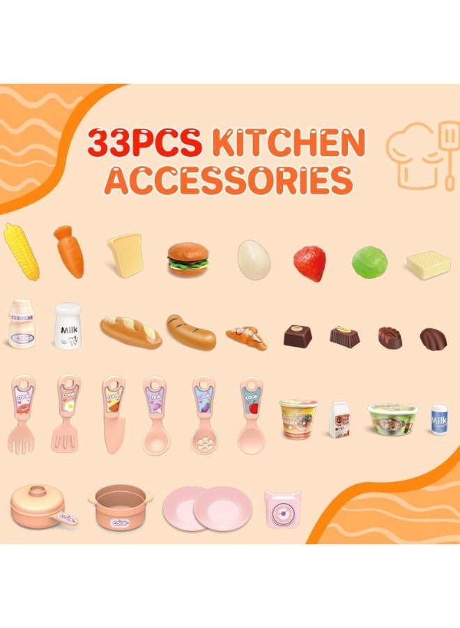 WangPangZi Mini Kitchen Playset Toy,33 PCS Play Kitchen with Water Feature and Realistic Lights, Role Playing Game Pretend Food and Cooking Playset, Mini Kitchen Accessories Set for 3 4 Girls Boys - Image 5