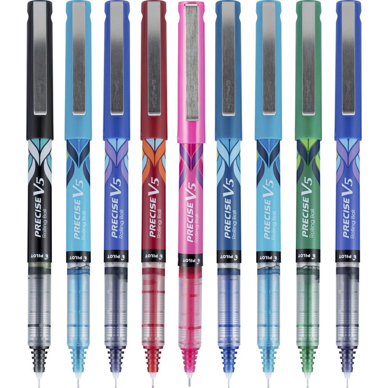 Pilot Precise V5 Capped Liquid Ink Rollerball Pens, Deco Collection, Extra Fine Point Ink Pens 0.5 mm, Colored Pens, Assorted, Pack of 9 - Ideal for School, Journaling, & Office Writing - Image 4