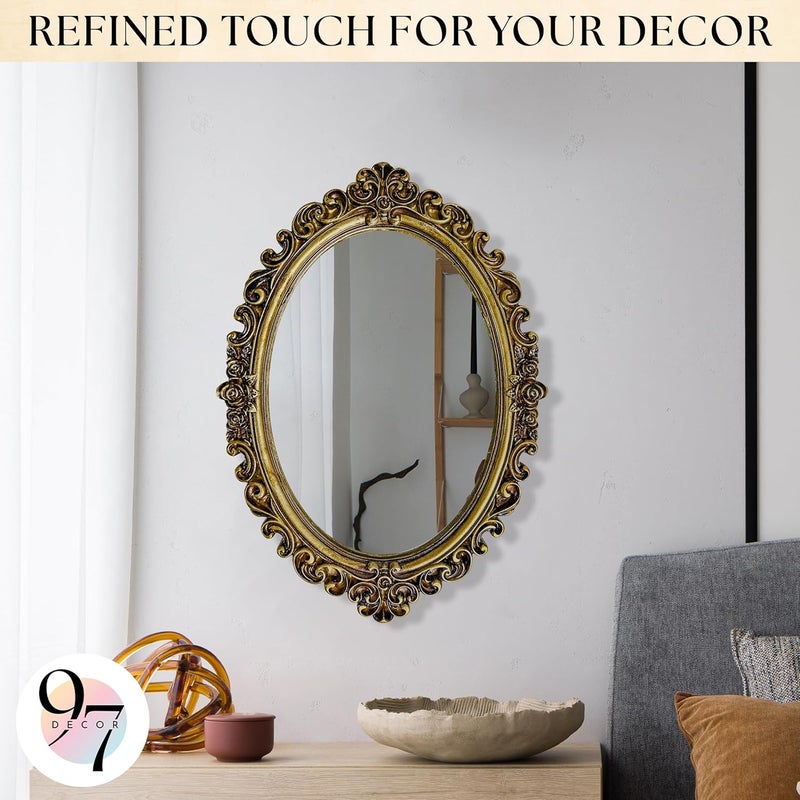 97 Decor Small Oval Mirror for Table - Gold Vintage Mirror for Tabletop and Wall Mounting, Small Decorative Mirrors Frame for Antique Home Bedroom, Victorian Makeup Room Decor - Image 4