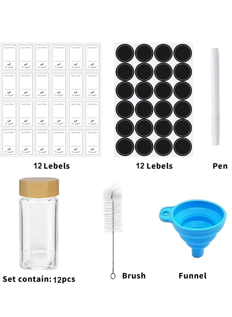 GZYIZHOU 12 Pcs Glass Spice Jars with Label - Square Spice Containers 4 oz - Includes Cleaning Brush & Label pan - Seasoning Jars - Image 4