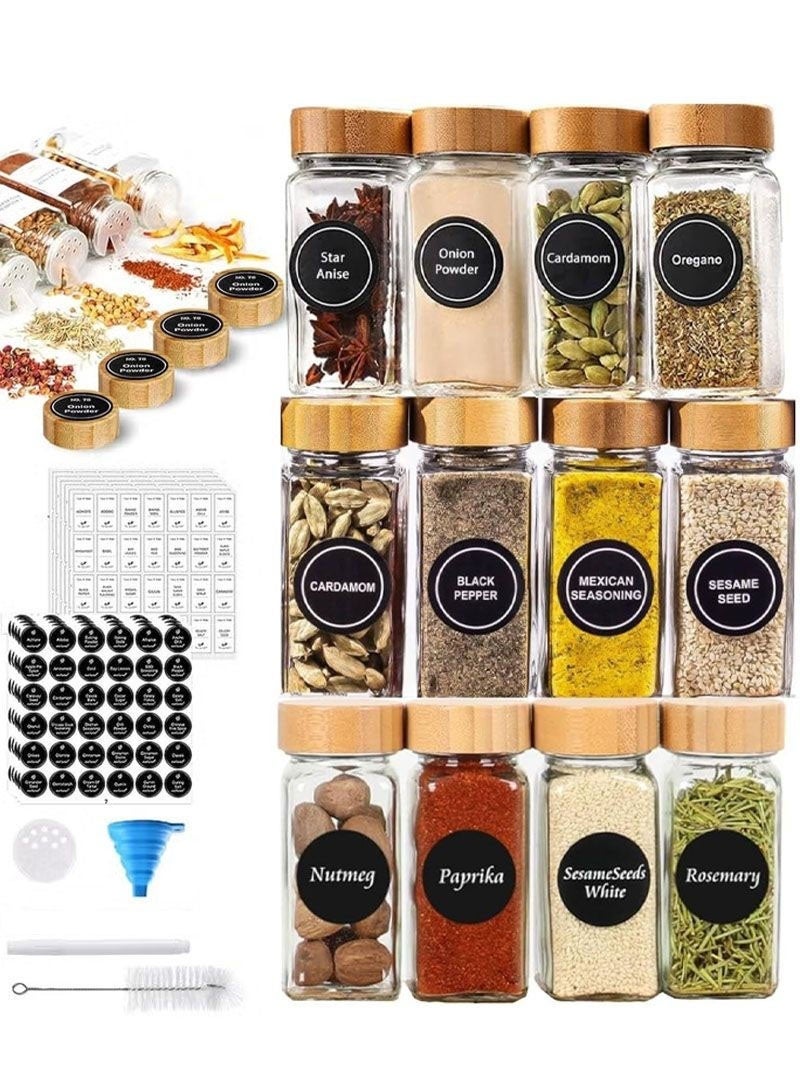 GZYIZHOU 12 Pcs Glass Spice Jars with Label - Square Spice Containers 4 oz - Includes Cleaning Brush & Label pan - Seasoning Jars - Image 1