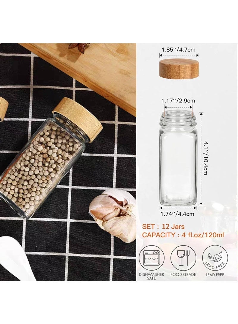GZYIZHOU 12 Pcs Glass Spice Jars with Label - Square Spice Containers 4 oz - Includes Cleaning Brush & Label pan - Seasoning Jars - Image 2