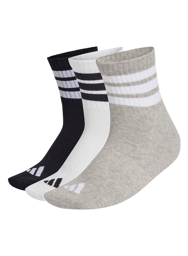 Adidas 3 Stripes Cushioned Sportswear Mid Cut Socks 3 Pair Pack - Image 1