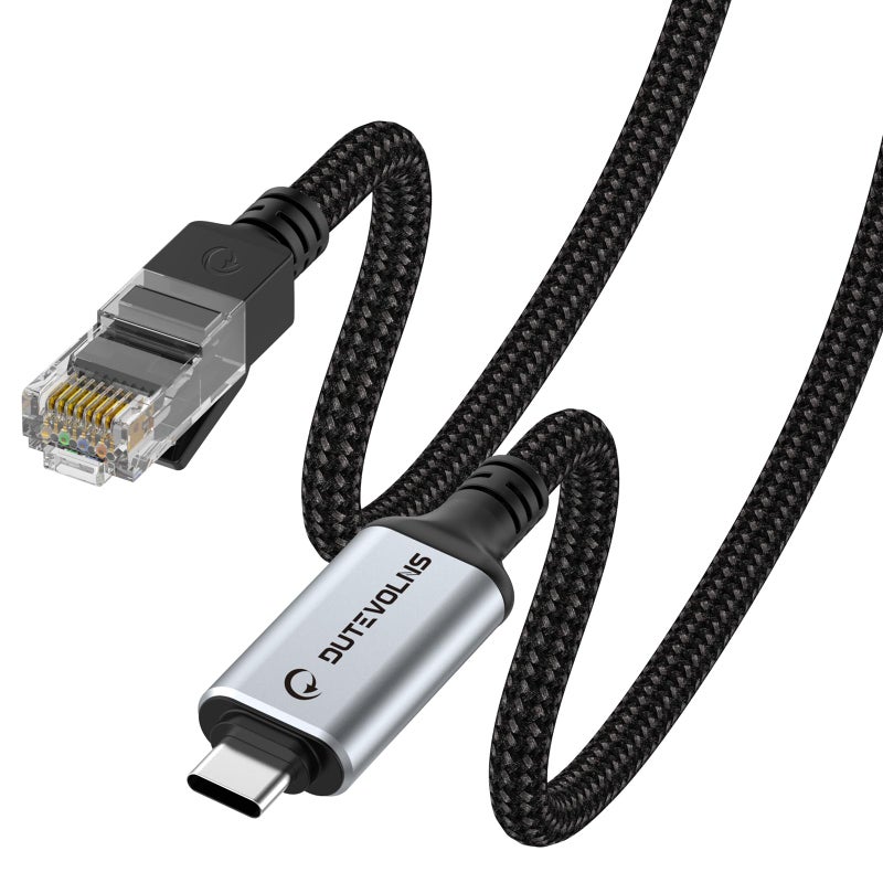 Dutevolns USB C to Ethernet Cable 5FT, Type C to RJ45 Nylon Cord, Gigabit Directly Connected, Compatible for MacBook Pro, iPad Pro, Smartphone, Laptop, PC - Image 1