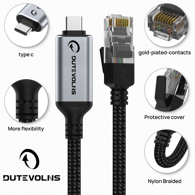 Dutevolns USB C to Ethernet Cable 5FT, Type C to RJ45 Nylon Cord, Gigabit Directly Connected, Compatible for MacBook Pro, iPad Pro, Smartphone, Laptop, PC - Image 5