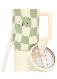 Prickly Pear Stainless Steel Water Bottle 20 Oz Mini Hydrator Sage Gingham  - Image 1