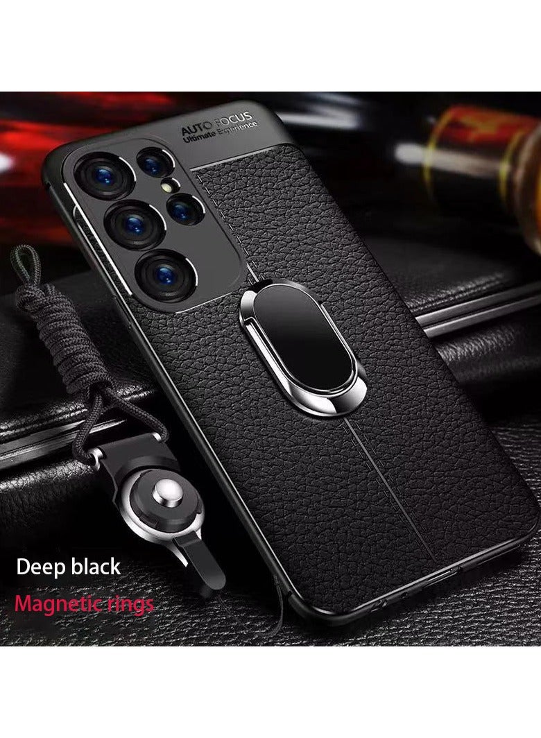 مناسبة لحافظة الهاتف المحمول Samsung S25ultra ، قوس خاتم الإصبع بنمط الجلد الليتشي ، حافظة واقية كاملة مضادة للسقوط - Image 3