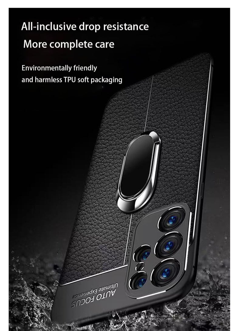 مناسبة لحافظة الهاتف المحمول Samsung S25ultra ، قوس خاتم الإصبع بنمط الجلد الليتشي ، حافظة واقية كاملة مضادة للسقوط - Image 4