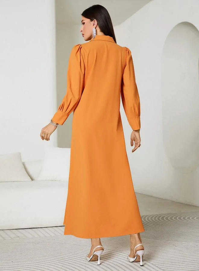 Take Two Take Two Solid Pleated Embroidered Balloon Sleeve Maxi Dress
