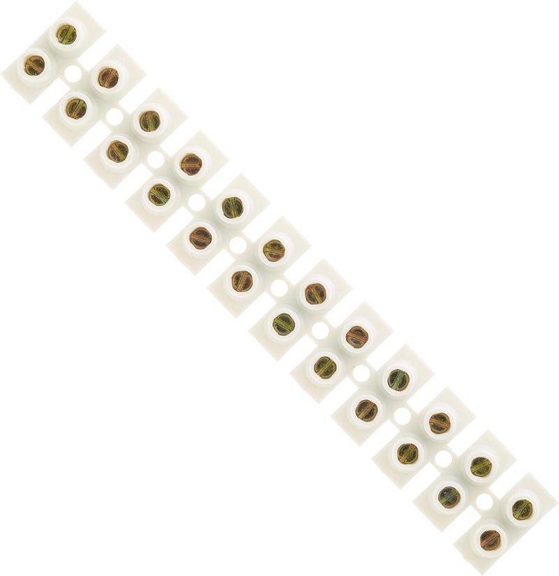 Keple 10A Amp Terminal Block, 12 Way Electrical Terminals, White Nylon Electrical Connector Strips, Chocolate Chock Blocks For Wire Connecting/Joining Cables, Dual Row 12 Piece Position Wire - Image 1