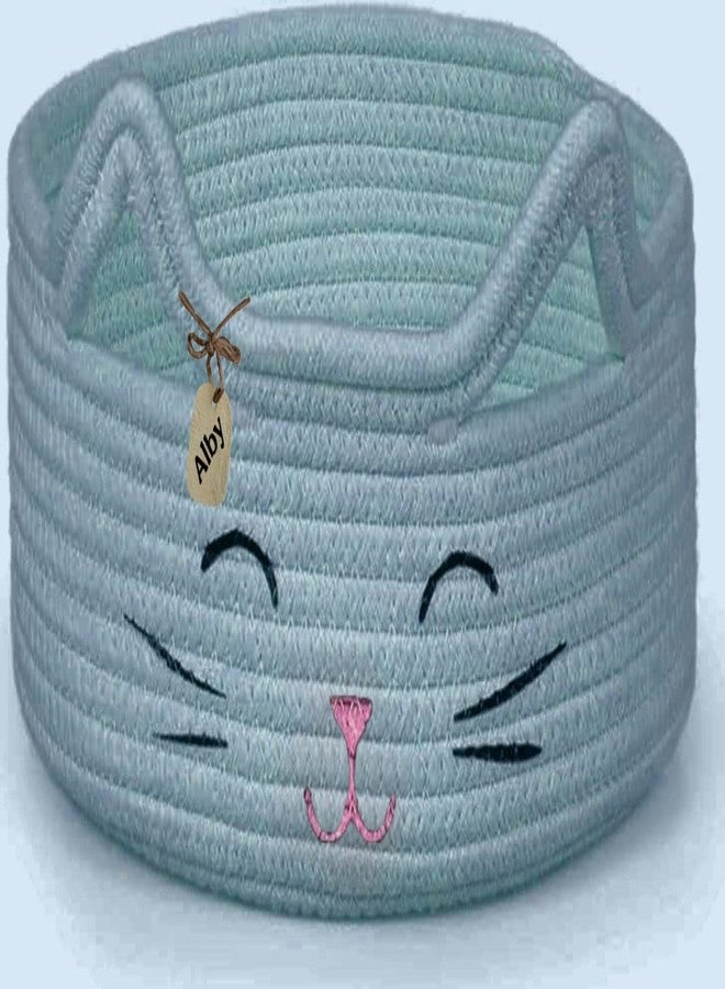 GOODIE® -Small Cat Storage Basket, Black Cute Basket for Toys, Dog Toy Basket, Woven Rope Basket for Organizing, Empty Gift Basket for Baby, Black, 9.8 x 4 inches (Aqua pink nose, 9x4)