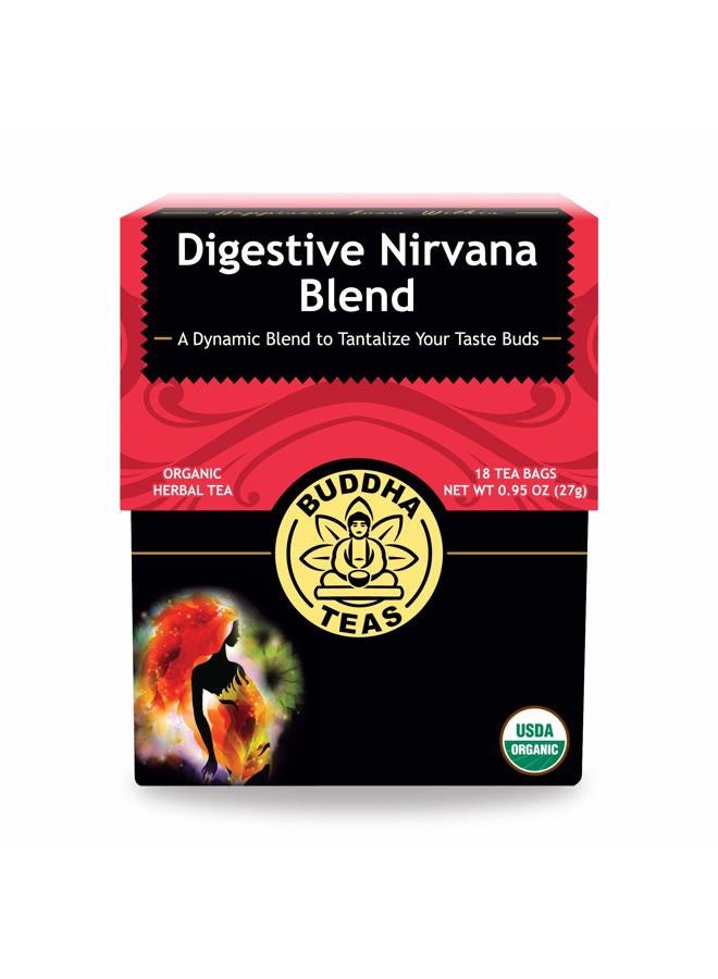 BUDDHA TEAS Organic Digestive Nirvana Blend - Herbal Tea - For Health & Wellbeing - With Antioxidants & Minerals - Clean Ingredients - Caffeine Free - OU Kosher & Non-GMO - 18 Tea Bags (Pack of 1) - Image 1