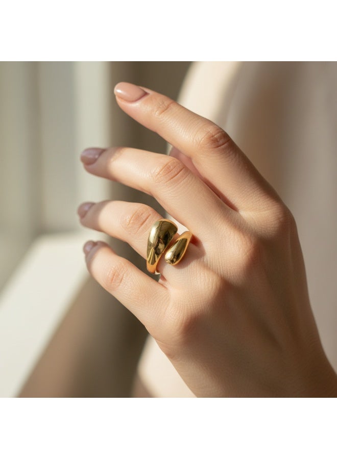 AMETOER Personalized Stainless Steel Open Ring | New Fashionable Design | 18K Gold Plated Versatile Niche Ring for Women - Image 2