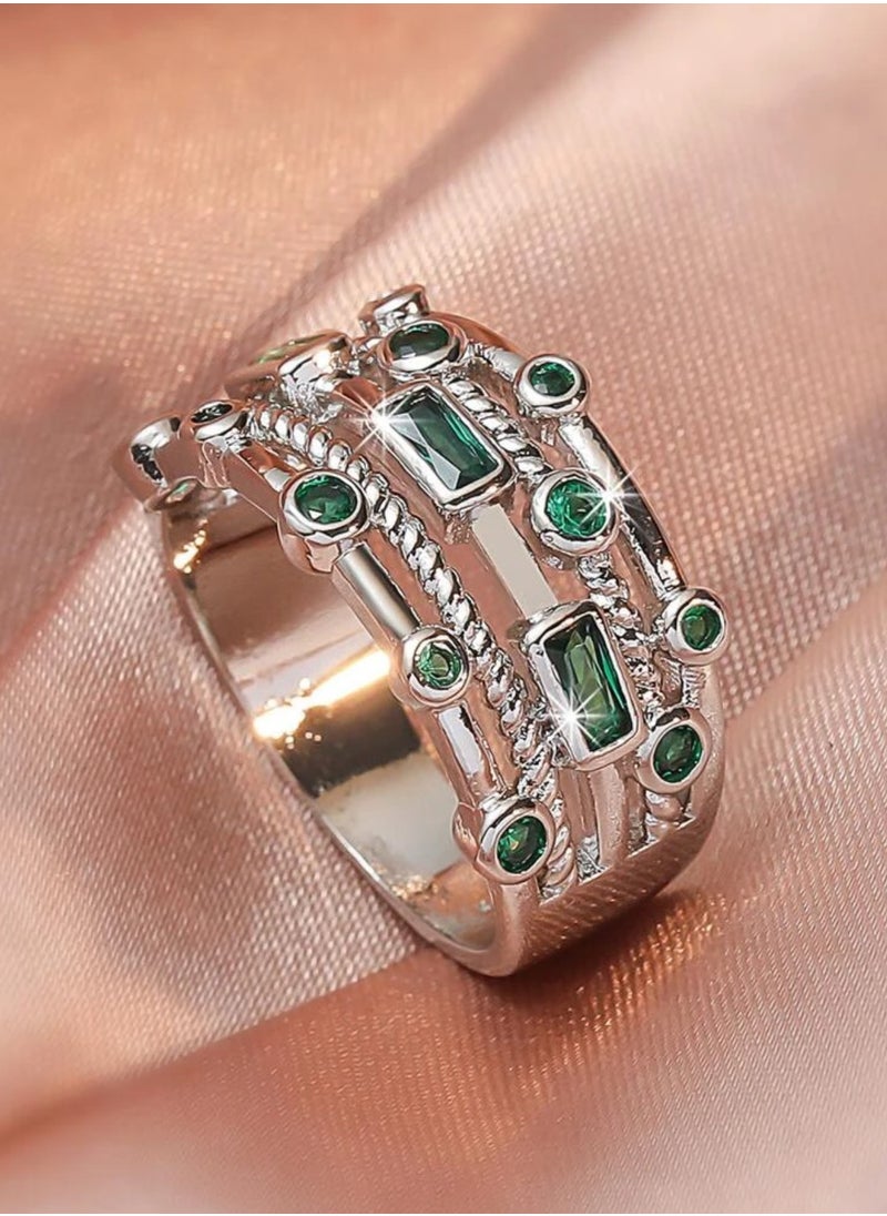 sixtyfour Elegant Silver Plated Cubic Zirconia Ring For Women Size 7  - Image 3