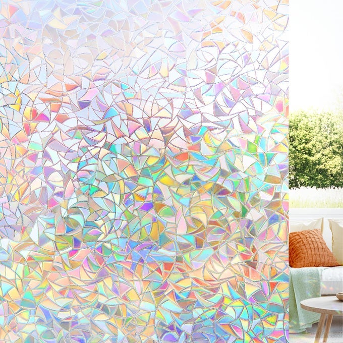 WINDOW PRIVACY FILM RAINBOW WINDOW FILM 3D DECORATIVE STAINED GLASS CLING NONADHESIVE VINYL STATIC CLING REMOVABLE GLASS STICKERS SUN UV BLOCKING DECAL COVERING FOR HOME 354 X 787 INCHES