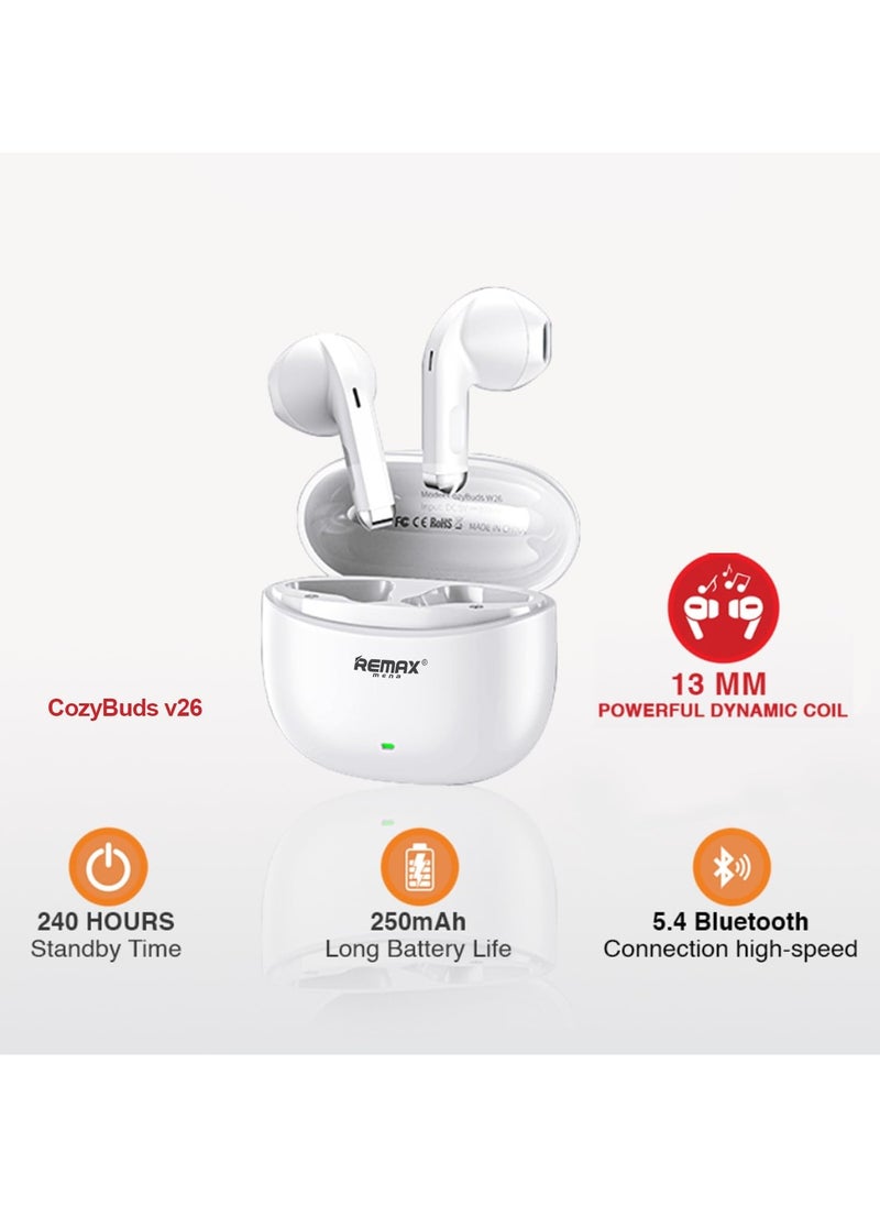 Remax Mena Earbuds True Wireless for Music and Call Headset CozyBuds W26 Long Battery Life Cloud/White  - Image 3
