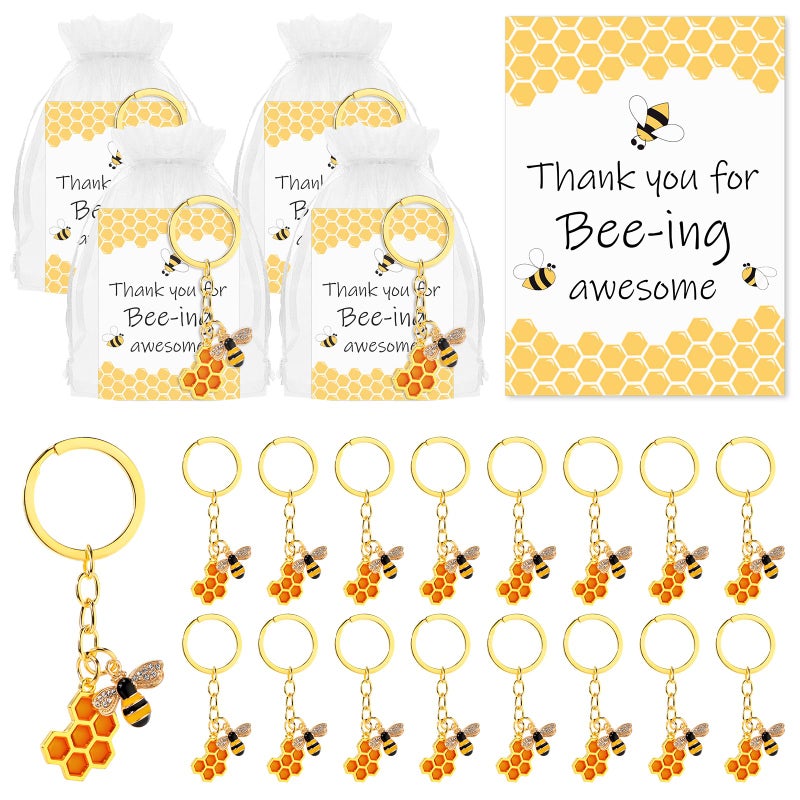 Landical 25 Sets Bee Employee Appreciation Gift Inspirational Bee Keychains Thank You Cards Organza Bag Cute Gifts for Coworker - Image 2