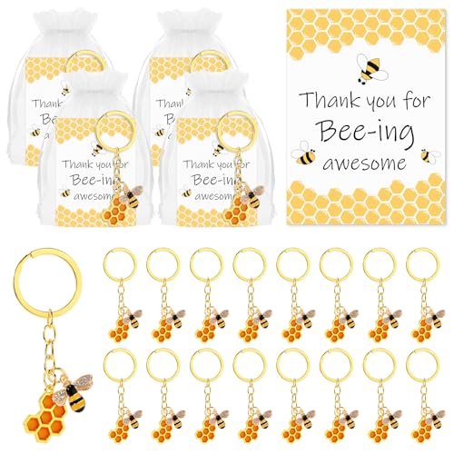 Landical 25 Sets Bee Employee Appreciation Gift Inspirational Bee Keychains Thank You Cards Organza Bag Cute Gifts for Coworker - Image 1