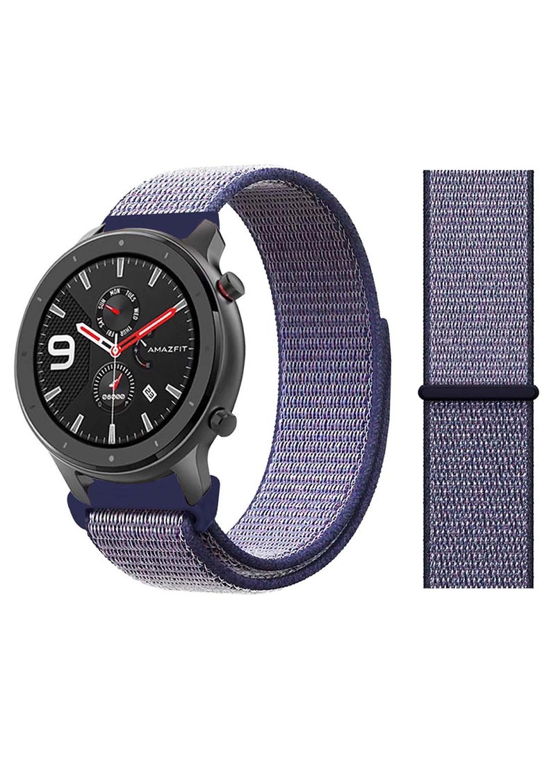 Perfii Nylon Loop Replacement Band 22mm for Amazfit GTR 47mm Midnight Blue