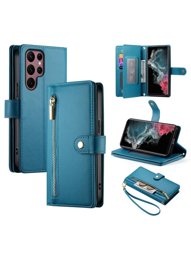 S-TOP Case For Samsung Galaxy S22 Ultra 5G Nine Card-slot Zipper Wallet Bag Leather Phone Case - Image 1