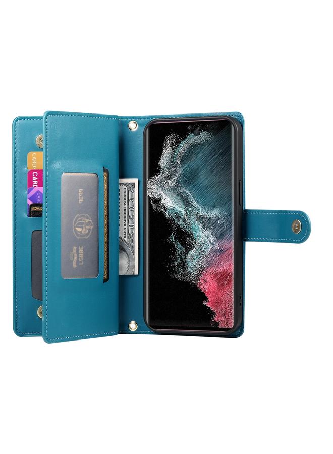 S-TOP Case For Samsung Galaxy S22 Ultra 5G Nine Card-slot Zipper Wallet Bag Leather Phone Case - Image 3