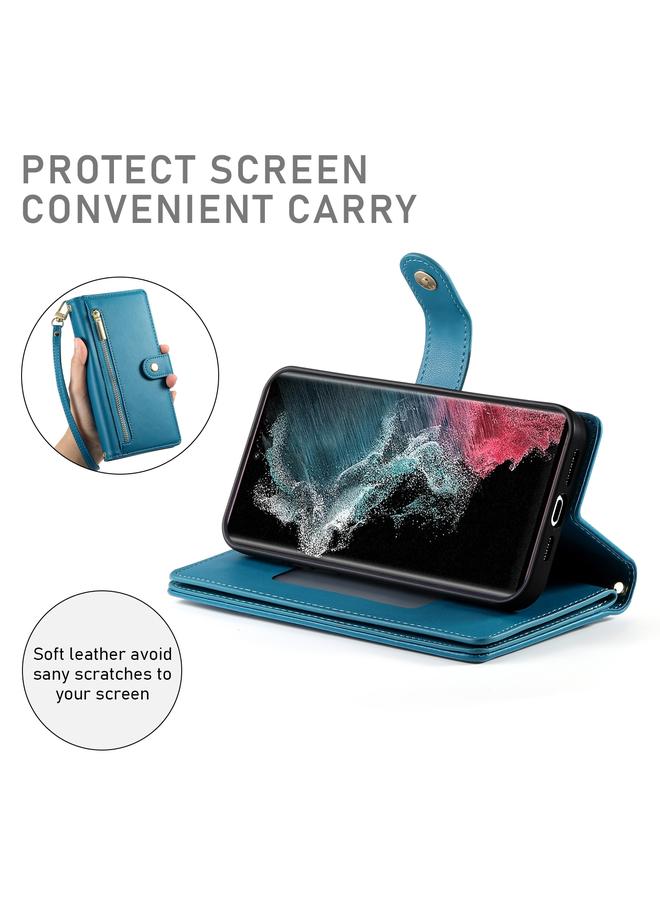 S-TOP Case For Samsung Galaxy S22 Ultra 5G Nine Card-slot Zipper Wallet Bag Leather Phone Case - Image 4