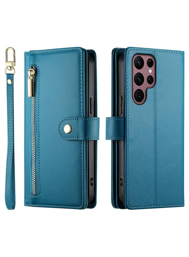 S-TOP Case For Samsung Galaxy S22 Ultra 5G Nine Card-slot Zipper Wallet Bag Leather Phone Case - Image 2