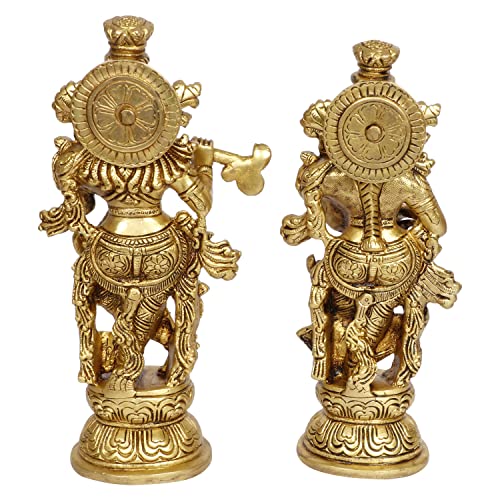 Kartique Brass Radha Krishna Bhagwan Murti Kishan Kanhaiya with Flute for Home Office Decor Temple Mandir Decoration Height 9 Inch Gold Color - Image 5