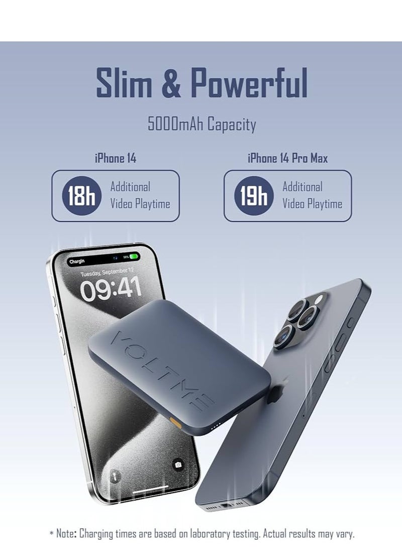 VOLTME - MagSafe Power Bank 5000mAh, Ultra-Slim Wireless Portable Charger with Fast Charging, USB-C Cable Included, Compatible with iPhone 16 Pro Max/16 Pro/16 Plus/15/14/13/12 Series, AirPods, Samsung Galaxy, High-Speed & Reliable Backup Battery Pack - Image 1