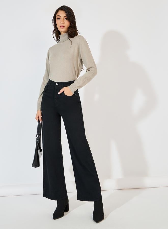 Styli High Rise Flared Jeans With Pockets - Image 1
